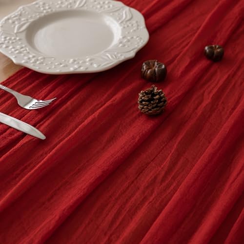 Red Cheesecloth Table Runner 120 Inches Fall Christmas Party Decorations, alternate view 3