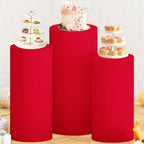 Red Cylinder Covers Set of 3 Round Spandex Pedestal Stand Covers for Parties Cylinder Cake Cover Cylinder, alternate view 2