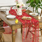 Red Embroidery Daisy Gauze Table Runner 120 Inch 10FT, alternate view 3