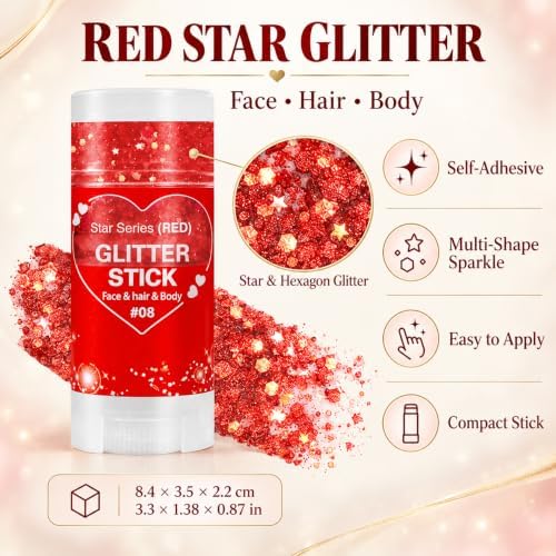 Red Face Hair Body Glitter Stick,4th of July Accessories and Outfits for Women Girls Kids, USA Flag Makeup for, alternate