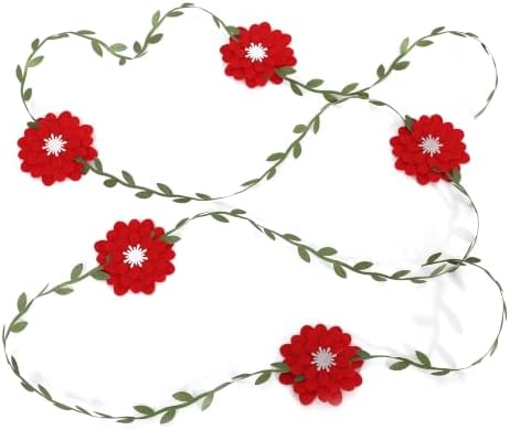 Red Felt Chrysanthemum Wreath Red Leaf Vine Banner, Multi Layer Daisy, Used for Spring Party Decoration, Red