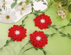 Red Felt Chrysanthemum Wreath Red Leaf Vine Banner, Multi Layer Daisy, Used for Spring Party Decoration, Red, alternate view