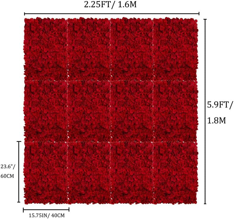 Red Flower Wall Backdrop for Wedding Decor, 12 Pcs, 24 x 16 Inches in 24 x 16 Inches, alternate view 3