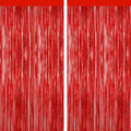 Red Foil Fringe Backdrop Curtain, Metallic Tinsel Streamers, 2 Pack