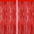 Red Foil Fringe Backdrop Curtain, Metallic Tinsel Streamers, 2 Pack