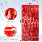Red Foil Fringe Backdrop Curtain, Metallic Tinsel Streamers, 2 Pack, alternate view 3