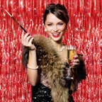 Red Foil Fringe Backdrop Curtain, Metallic Tinsel Streamers, 2 Pack, alternate view 4