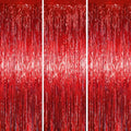Red Foil Fringe Backdrop Curtains, 3.3 x 6.6 ft, 3pcs in 3.3 x 6.6 ft
