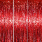 Red Foil Fringe Backdrop Curtains, 3.3 x 6.6 ft, 3pcs in 3.3 x 6.6 ft