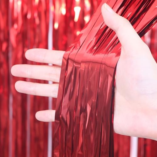 Red Foil Fringe Backdrop Curtains, 3.3 x 6.6 ft, 3pcs in 3.3 x 6.6 ft, alternate view 2