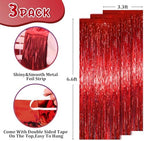 Red Foil Fringe Backdrop Curtains, 3.3 x 6.6 ft, 3pcs in 3.3 x 6.6 ft, alternate view 3