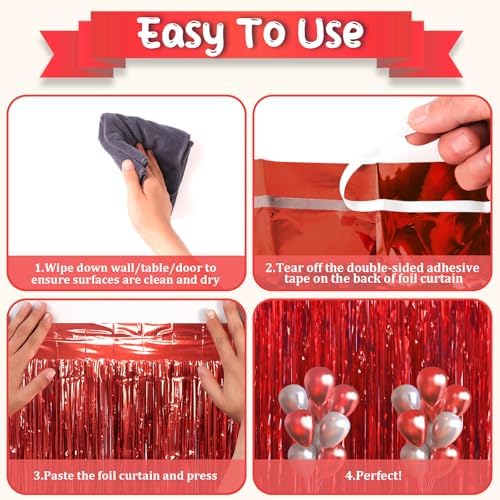 Red Foil Fringe Backdrop Curtains, 3.3 x 6.6 ft, 3pcs in 3.3 x 6.6 ft, alternate view 4