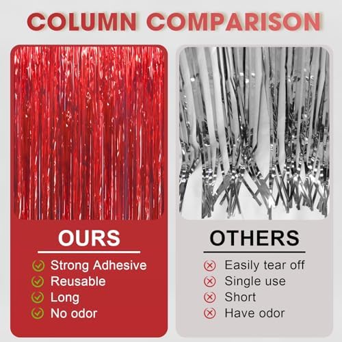 Red Foil Fringe Backdrop Curtains, 3.3 x 6.6 ft, 3pcs in 3.3 x 6.6 ft, alternate view 5