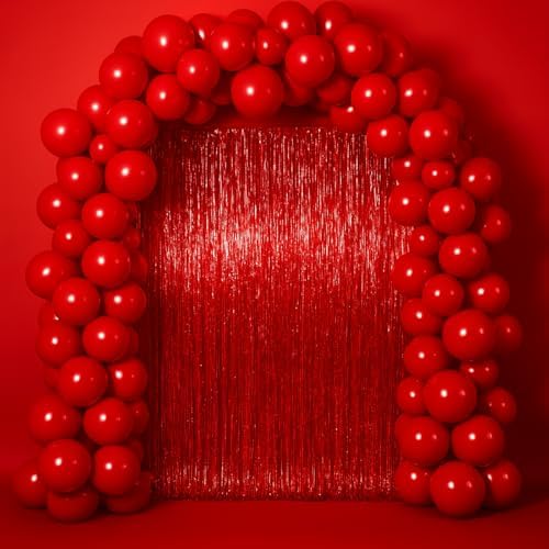 Red Foil Fringe Backdrop Curtains, 3.3 x 6.6 ft, 3pcs in 3.3 x 6.6 ft, alternate view 6