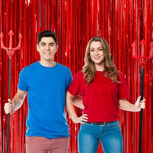 Red Foil Fringe Backdrop Curtains, 3.3x8.2ft, 3 Pack in 3.3x8.2ft, alternate view 2