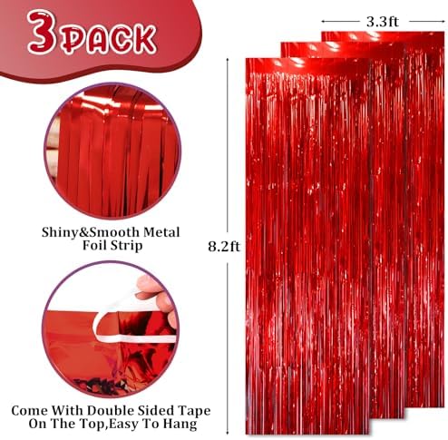 Red Foil Fringe Backdrop Curtains, 3.3x8.2ft, 3 Pack in 3.3x8.2ft, alternate view 3