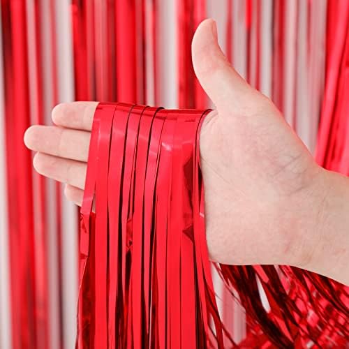 Red Foil Fringe Backdrop Curtains, 3.3x8.2ft, 3 Pack in 3.3x8.2ft, alternate view 4