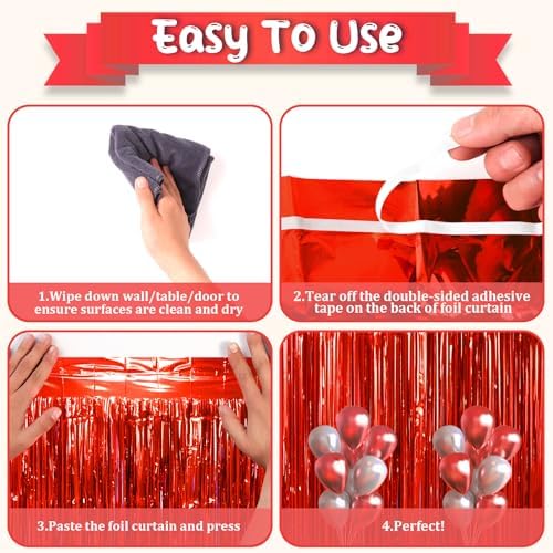 Red Foil Fringe Backdrop Curtains, 3.3x8.2ft, 3 Pack in 3.3x8.2ft, alternate view 5
