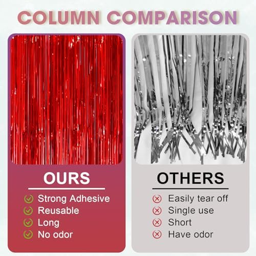Red Foil Fringe Backdrop Curtains, 3.3x8.2ft, 3 Pack in 3.3x8.2ft, alternate view 6