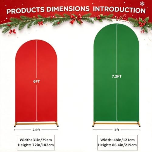 Red Green Christmas Arch Backdrop Covers 7.2FT 6FT Party Arch Covers in 6/7.2ft in Red, Green, alternate view 3