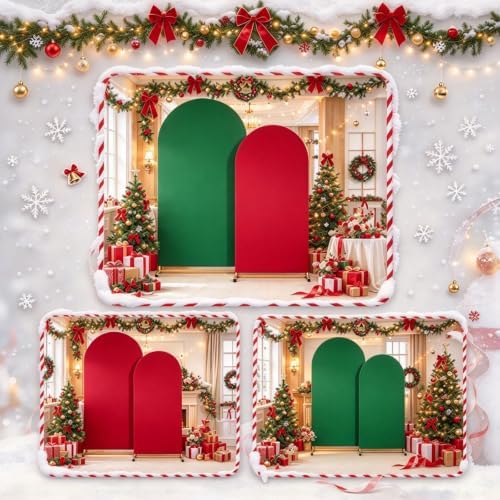 Red Green Christmas Arch Backdrop Covers 7.2FT 6FT Party Arch Covers in 6/7.2ft in Red, Green, alternate view 4