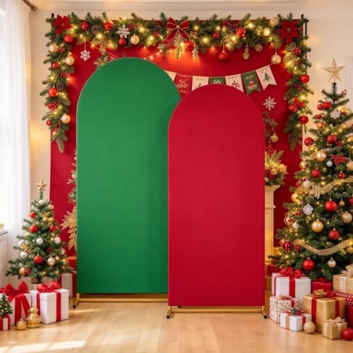 Red Green Christmas Arch Backdrop Covers 7.2FT 6FT Party Arch Covers in 6/7.2ft in Red, Green, alternate view 5