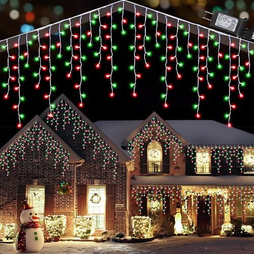 Red & Green Christmas Icicle Lights, 29.5ft 360 LED Icicle Lights, 8 Modes, 60 Drops, Window Curtain Led