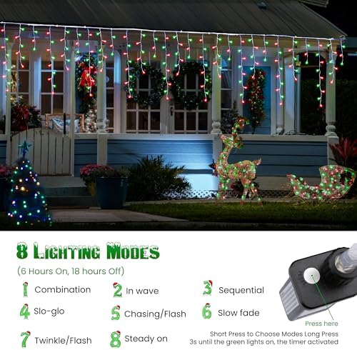 Red & Green Christmas Icicle Lights, 29.5ft 360 LED Icicle Lights, 8 Modes, 60 Drops, Window Curtain Led, alternate view 2