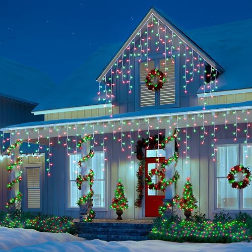Red & Green Christmas Icicle Lights, 29.5ft 360 LED Icicle Lights, 8 Modes, 60 Drops, Window Curtain Led, alternate view 3