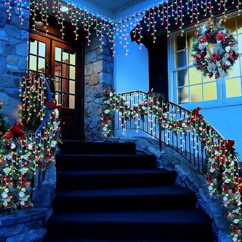 Red & Green Christmas Icicle Lights, 29.5ft 360 LED Icicle Lights, 8 Modes, 60 Drops, Window Curtain Led, alternate view 4