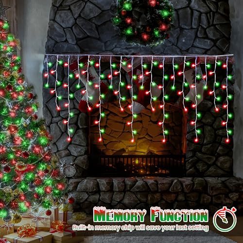 Red & Green Christmas Icicle Lights, 29.5ft 360 LED Icicle Lights, 8 Modes, 60 Drops, Window Curtain Led, alternate view 5