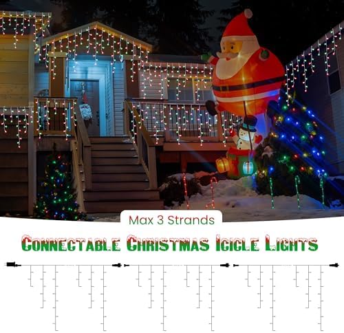 Red & Green Christmas Icicle Lights, 29.5ft 360 LED Icicle Lights, 8 Modes, 60 Drops, Window Curtain Led, alternate view 6