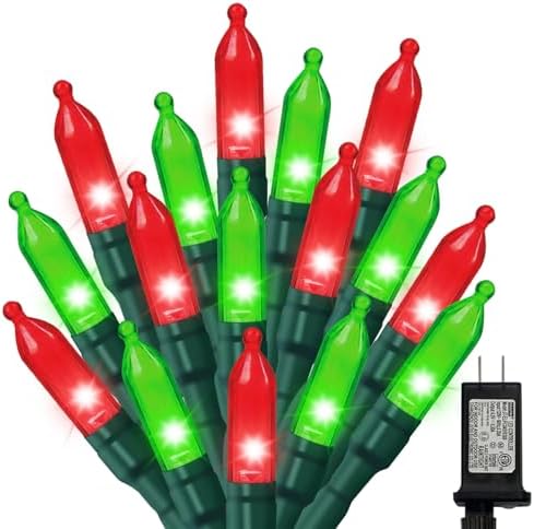 Red Green Christmas Mini Lights, 32.5FT 100 LED String Lights with 16 Light Modes, Fairy Lights Plug in for