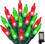 Red Green Christmas Mini Lights, 32.5FT 100 LED String Lights with 16 Light Modes, Fairy Lights Plug in for