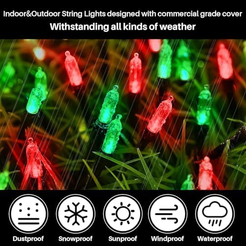 Red Green Christmas Mini Lights, 32.5FT 100 LED String Lights with 16 Light Modes, Fairy Lights Plug in for, alternate view 2