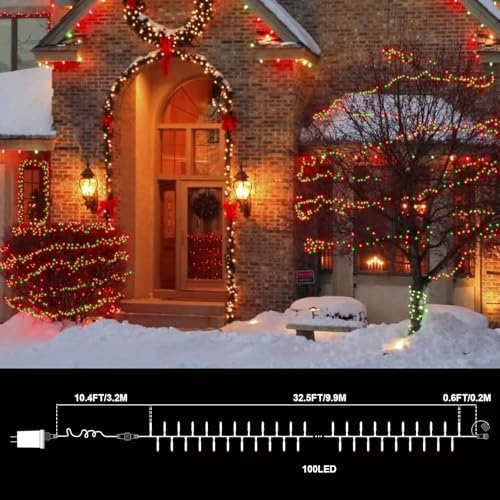 Red Green Christmas Mini Lights, 32.5FT 100 LED String Lights with 16 Light Modes, Fairy Lights Plug in for, alternate view 4