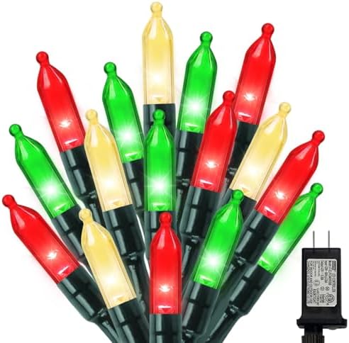 Red Green Warm Christmas Mini Lights, 32.5FT 100 LED Clear Bulbs String Lights with 16 Light Modes, Fairy Lights