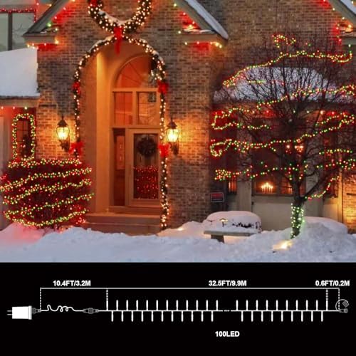 Red Green Warm Christmas Mini Lights, 32.5FT 100 LED Clear Bulbs String Lights with 16 Light Modes, Fairy Lights, alternate