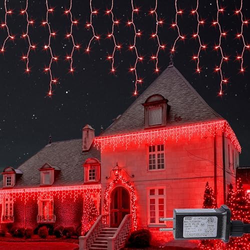Red Icicle Lights, 33FT 360 LED 60 Drops Outdoor Waterproof