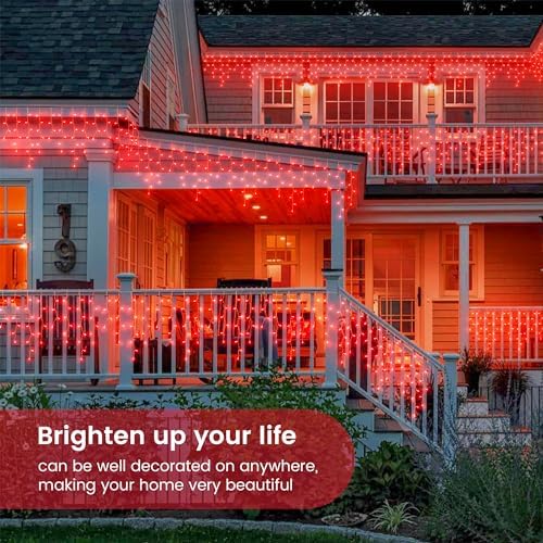 Red Icicle Lights, 33FT 360 LED 60 Drops Outdoor Waterproof, alternate view 2