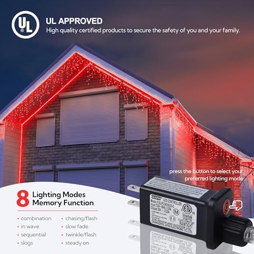 Red Icicle Lights, 33FT 360 LED 60 Drops Outdoor Waterproof, alternate view 5