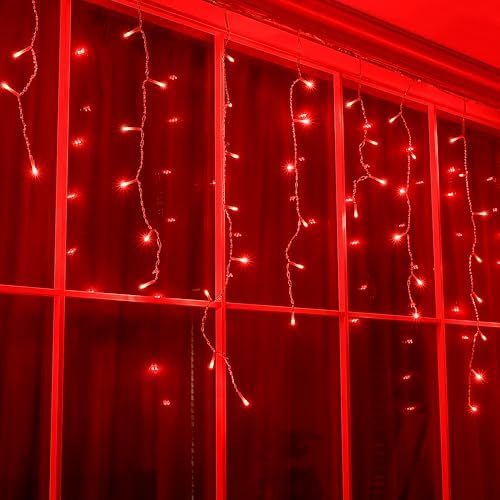 Red Icicle Lights, 33FT 360 LED 60 Drops Outdoor Waterproof, alternate view 7