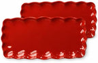 Red Melamine Serving Trays Set of 2, 15.5 x 8 in Scalloped Platters in Holiday Red