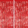 Red Metallic Fringe Curtains 2 Pack, Tinsel Backdrop for Parties