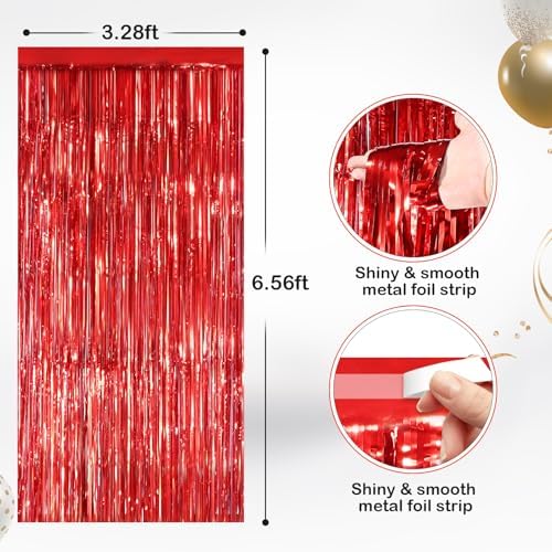 Red Metallic Fringe Curtains 2 Pack, Tinsel Backdrop for Parties, alternate view 2