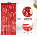 Red Metallic Fringe Curtains 2 Pack, Tinsel Backdrop for Parties, alternate view 2
