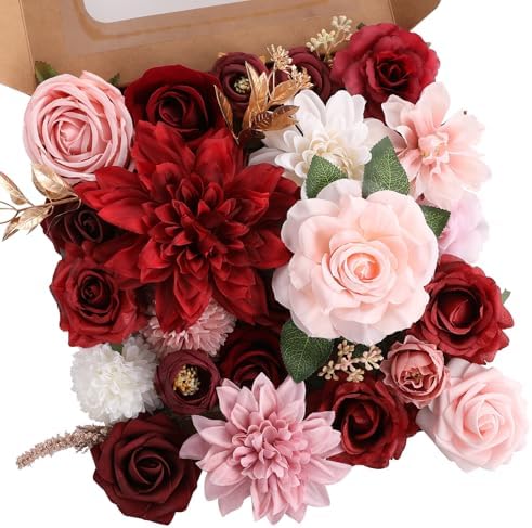 Red&Pink Artificial Flowers Combo Box Set for Wedding Bouquets Home Decor in Red&pink