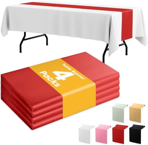 Red Plastic Table Runner Party Decorations, Disposable, 4 Pack