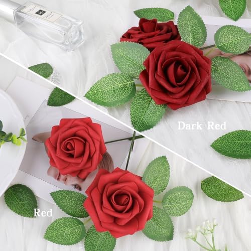 Red Rose 100pcs Real Looking Artificial Flowers w/Stem in Red, alternate view 2