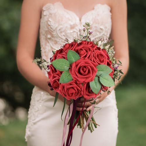 Red Rose 100pcs Real Looking Artificial Flowers w/Stem in Red, alternate view 3